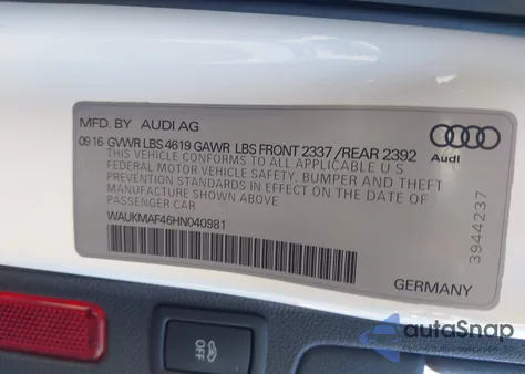 2017 Audi A4 2.0T Season Of Audi Ultra Premium из США, поврежденный, VIN WAUKMAF46HN040981